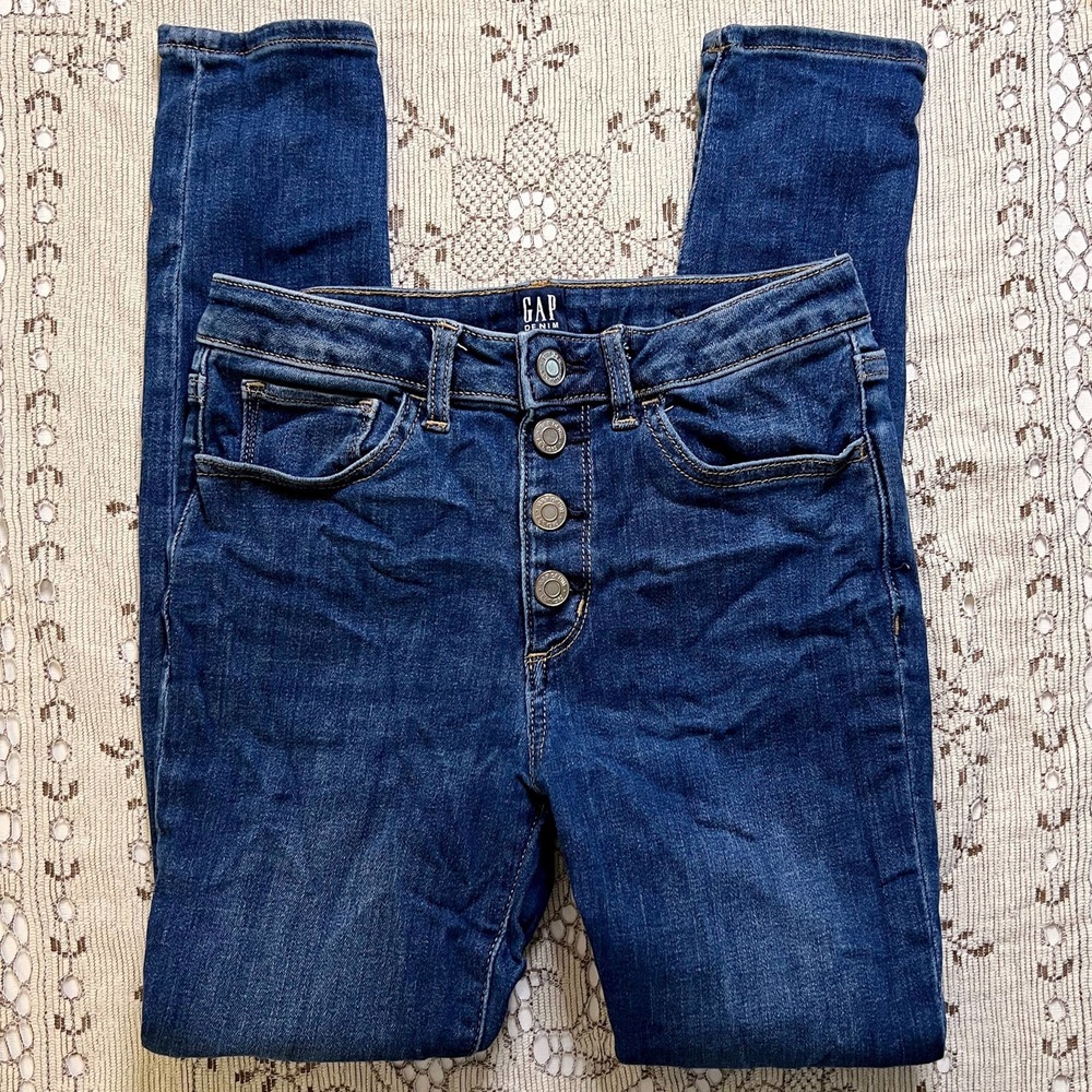 GAP Kids Girls 12 Stretch High Rise Jegging Stretch Denim Button Fly Blue Jeans